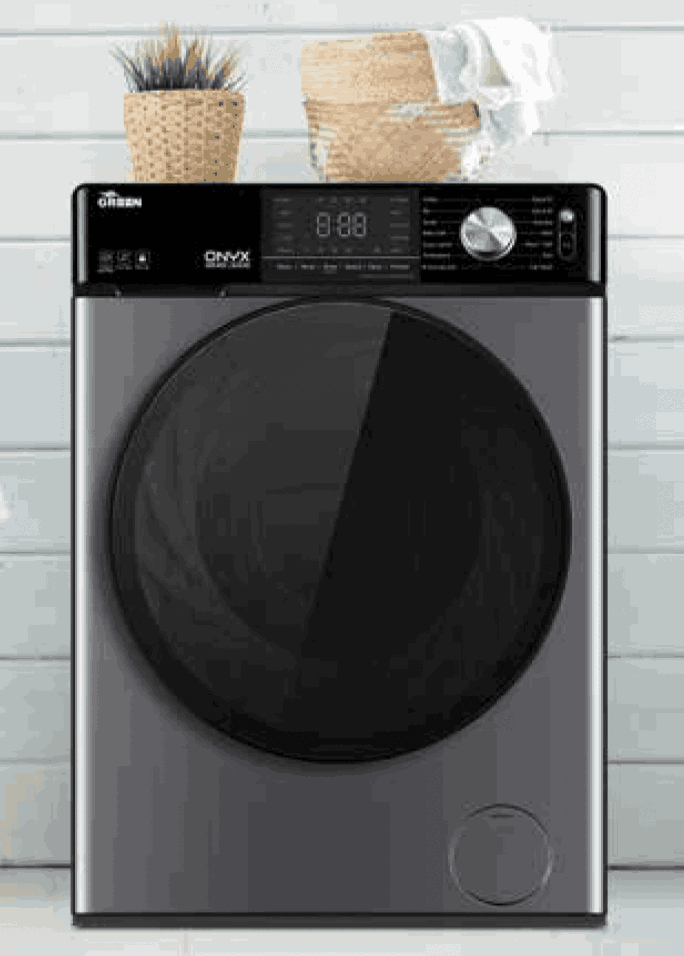 ماشین لباسشویی گرین ۱۲ کیلویی سری ONYX مدل DD inverter در دو رنگ سفید و نقره‌ای